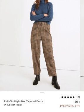 Madewell Brown and Gray Plaid pull on Trousers